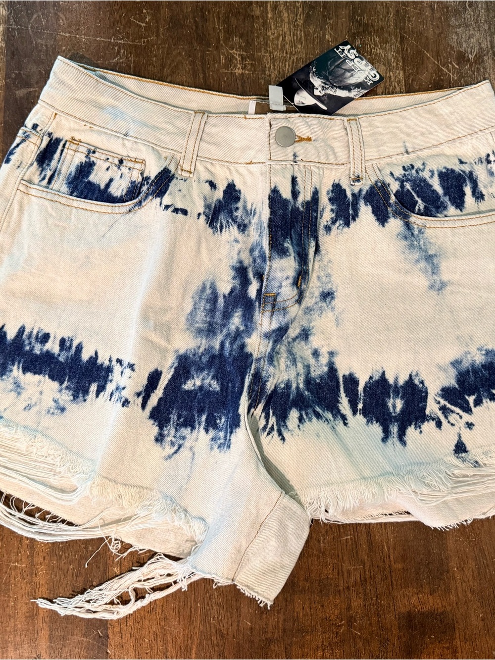 Tie-Dye Denim Cutoff Shorts in Blue and White - Women